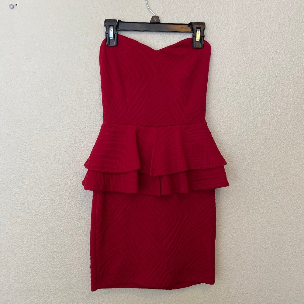 Strapless Red Peplum Dress
